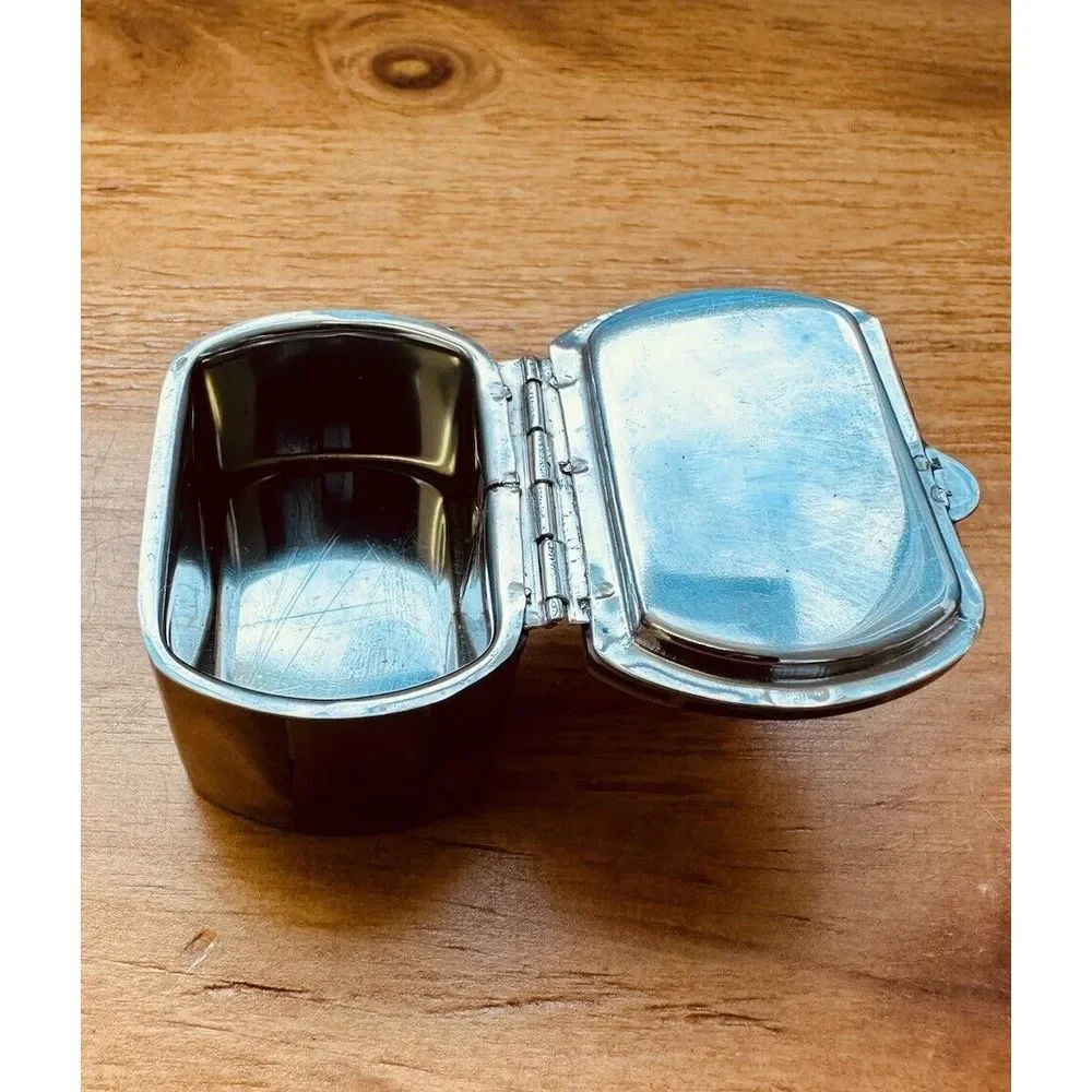 Beautiful Abalone Mother Of Pearl Small Trinket Jewelry Snuff‎ Box Stainless VTG